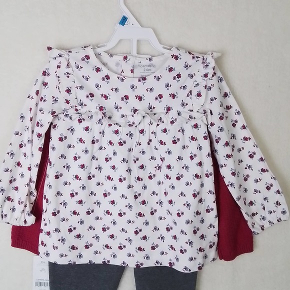 Carter's Baby 3-Peice Sweater‎ Set Size 24mo in Pink, Gray, White w/ Flowers - Picture 4 of 10